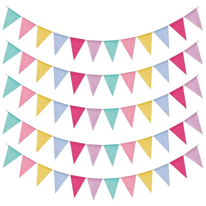 Decoración de fiestas JFBL 5 PACK BUNTING EXTERIOR 60 Flags Garden Garden Waterproof Multicolor Faux Linen Decoración triple con cañón para bodas Cumpleaños