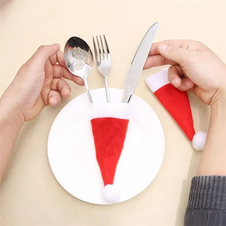 Hot sale Santa Claus Christmas Mini Hat Indoor Dinner Spoon Forks Decorations Ornaments Xmas Craft Supply Party Favor Navidad