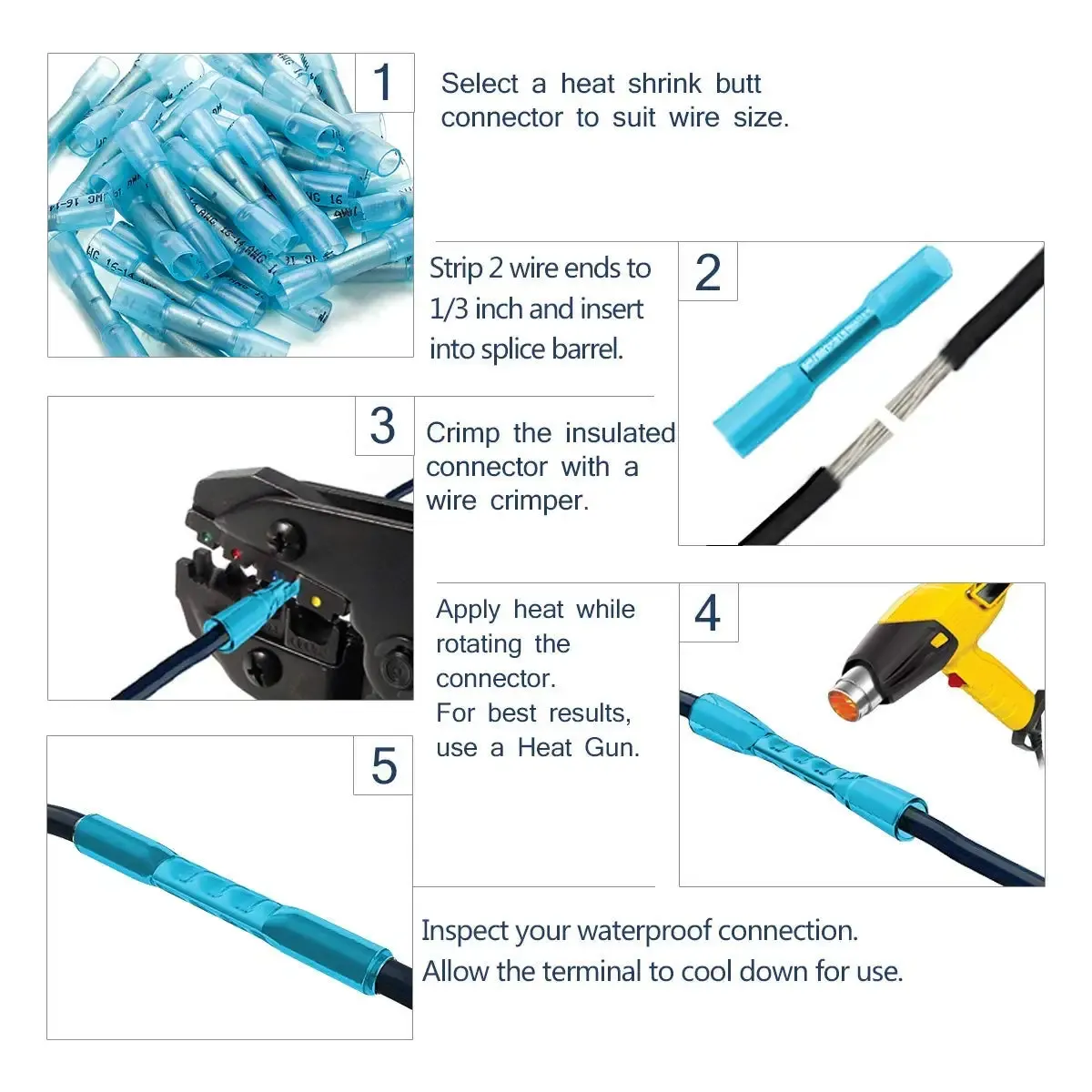 200/100/50st Veam Shrink Butt Connectors Waterproof Electrical Wire Splice Sleeve Connector Cable Crimp Terminaler AWG 16-14 Kit