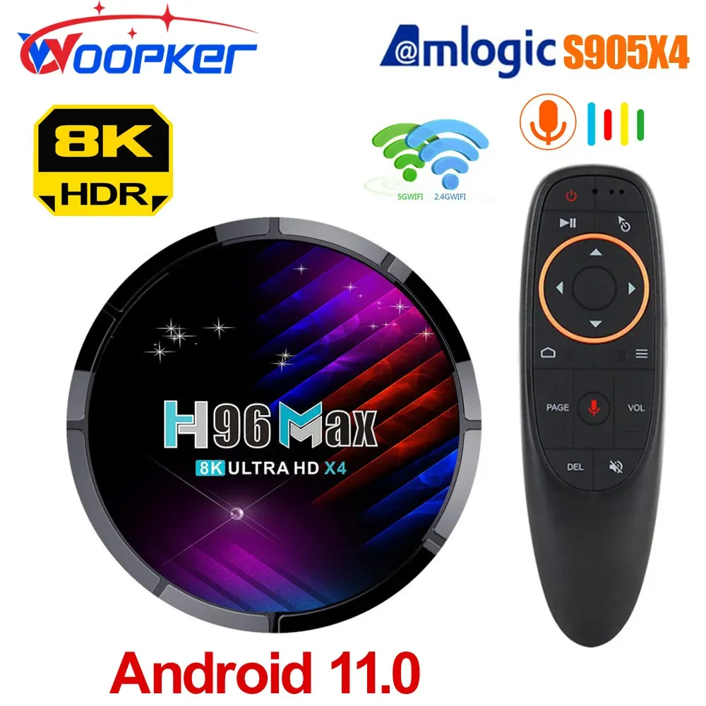 Box Woopker H96 MAX X4 TV Box Android 11.0 Amlogic S905X4 8K Media Player 4GB 64GB BT4.0 2.4G/5G WiFi Smart Set
