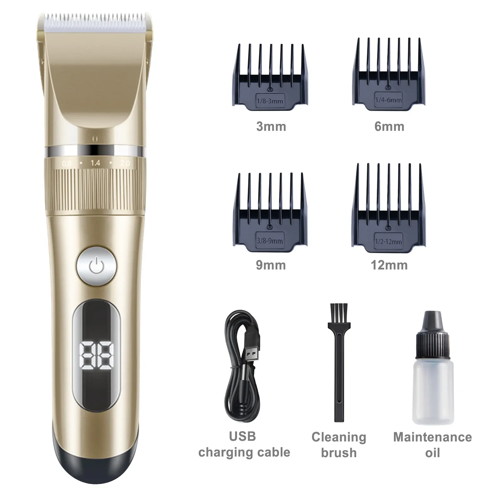 Clippers 100240V Vattentät professionell BALDING Hår Clipper Electric Hair Trimmer Hair Cutting Machine 0.1mm Steel Blade Beard Trimer