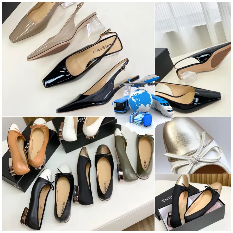 2024 Designer-Sandalen mit Box Repetto Luxusschuppen Damen Sommer Beach Heel Tanzschuhe Weiche Mode-Slipper Größe 35-39 GAI