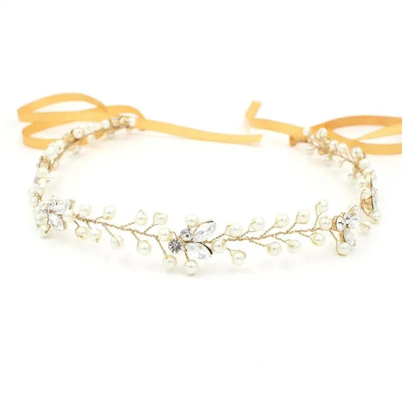 Clips de cabello Barrettes Gold Sier Color Pearls Bridal Vine Headband Crystal Women Jewelry Jewely Drop de entrega de gota hecha