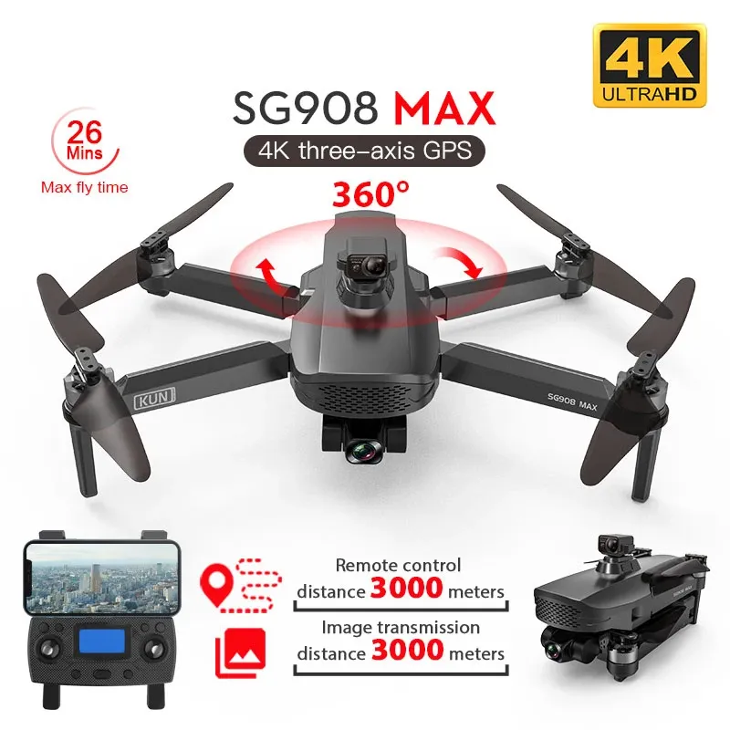 Drones ZLL SG908 / 908PRO / SG908 MAX 4K DRONE DE CAME PROFESIONAL AVEC WIFI 3KM GPS 3AXIS DU PIBAL EVISATION ÉVIS RC Quadcoptère Dron