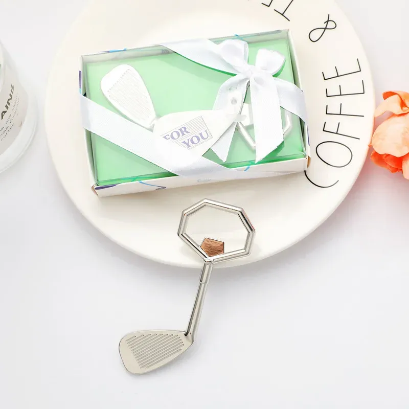 (20 pièces / lot) Cadeaux de mariage en argent des faveurs d'ouvre-bouteille de conception de golf pour décorations de fête sportive Favors de douche nuptiale