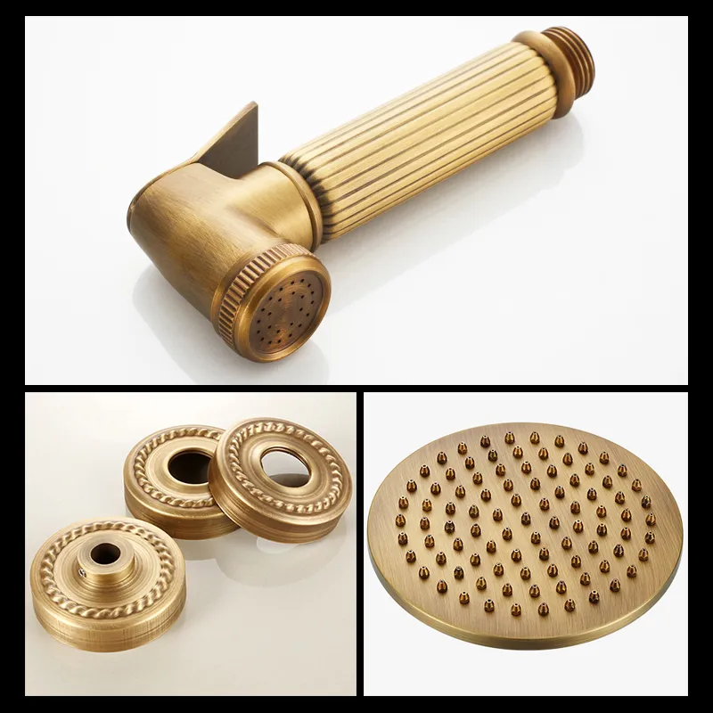 Ellen Drainfall Shower Set Antique Bronze Bath -kranar med duschhuvud Handdusch Mässing Väggbad Krigare Mixer Tap EL4014