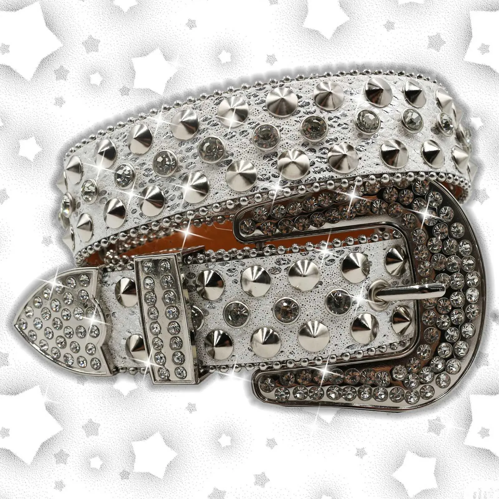 Western‎ Stud Show Gray Leather Jeweled Belt XO Bling Size 33 to 39 Inch Amazon.com: Western Rhinestone Silver Circle Studs and Cross  main image 3