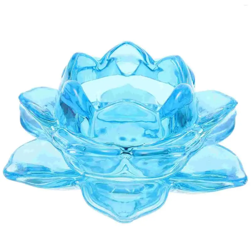Candle Holders Ornaments Lotus Flower Holder Glass Decor Decorative Candleholder Table Top Butter Lamp Base Candlestick