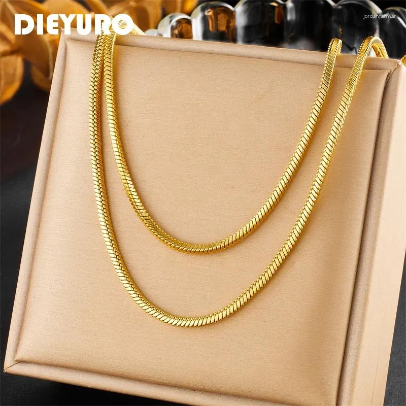 Collane a sospensione Dieyuro 316L Acciaio inossidabile Colora a doppia catena a colori in oro per donne Fashion Neck Female Gioielle