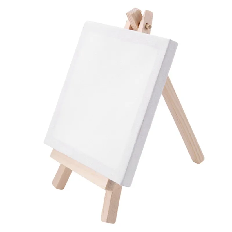 4 By 4 Inch Mini Canvas And 8*16cm Mini Wood Easel Set For Painting Drawing School Student Artist Supplies, 12 Pack