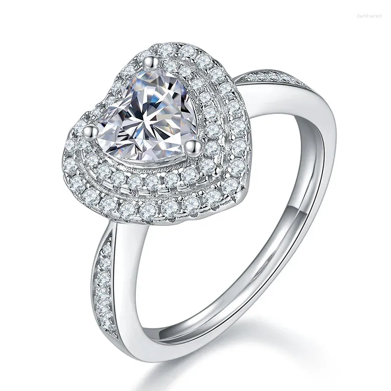 Cluster anneaux élégants 1ct dcolor Moisanite Crown Real Silver Heart Ring pour les femmes 925 Bijoux de créateur de luxe Cadeau de la Saint-Valentin