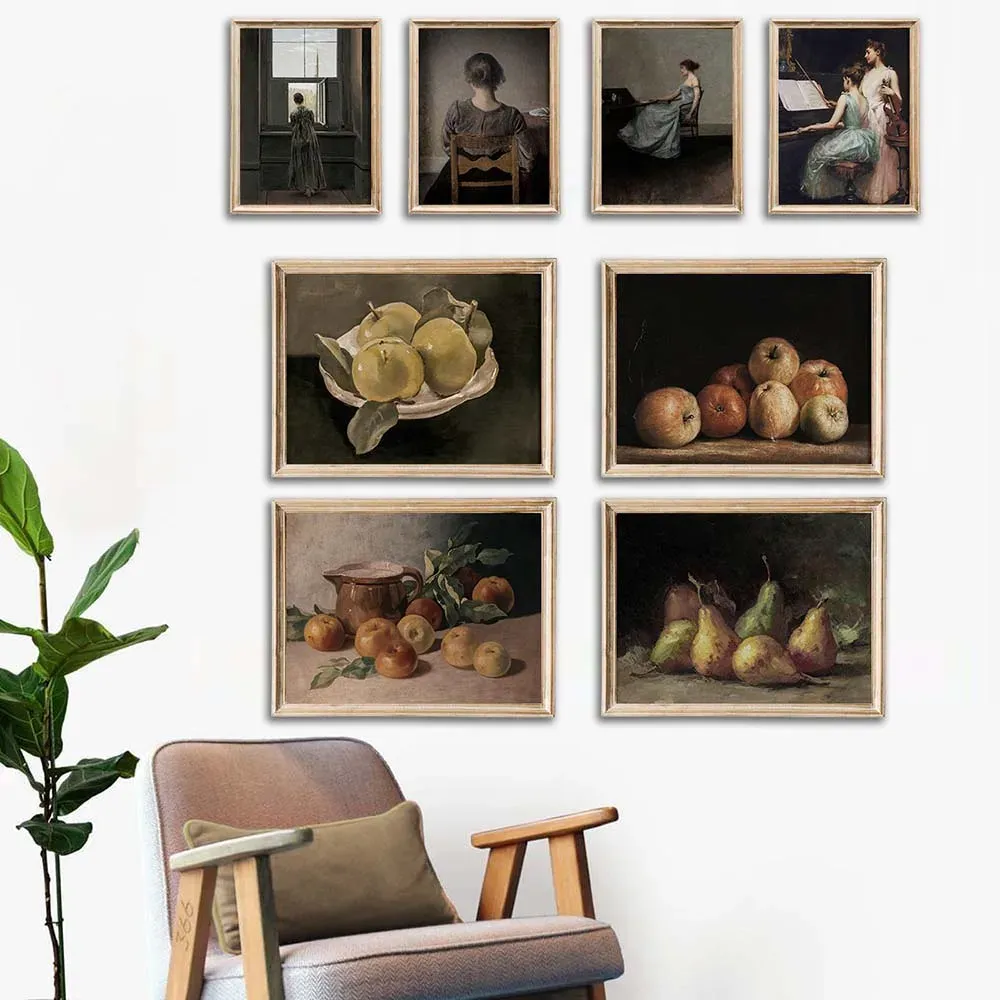 Винтажная кантри Apple Moody Pear Still Life Kitchen Wall Wind Window Winder Woman Portrait Print Antique Painting Victorian Music Decor