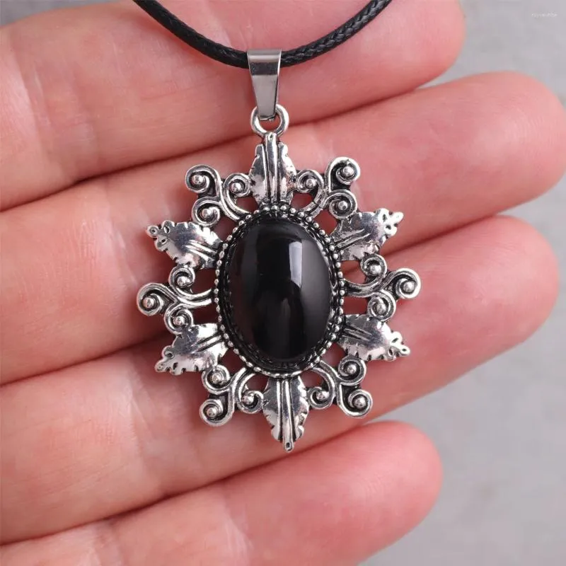 Ketens 1 stks gotische legering ovale natuursteen amethist zwarte obsidiaan charme hanger ketting choker voor vrouwen Halloween sieraden