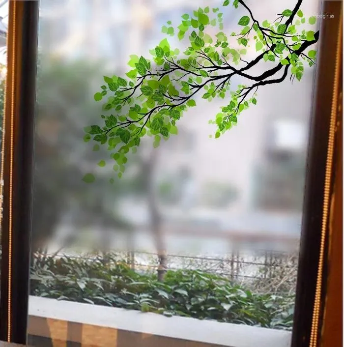 Naklejki okienne Zielone liść gałąź szklana naklejka roślinna naklejka na luźne folia półprzezroczyste drzwi ślizgowe pvc wystrój domu