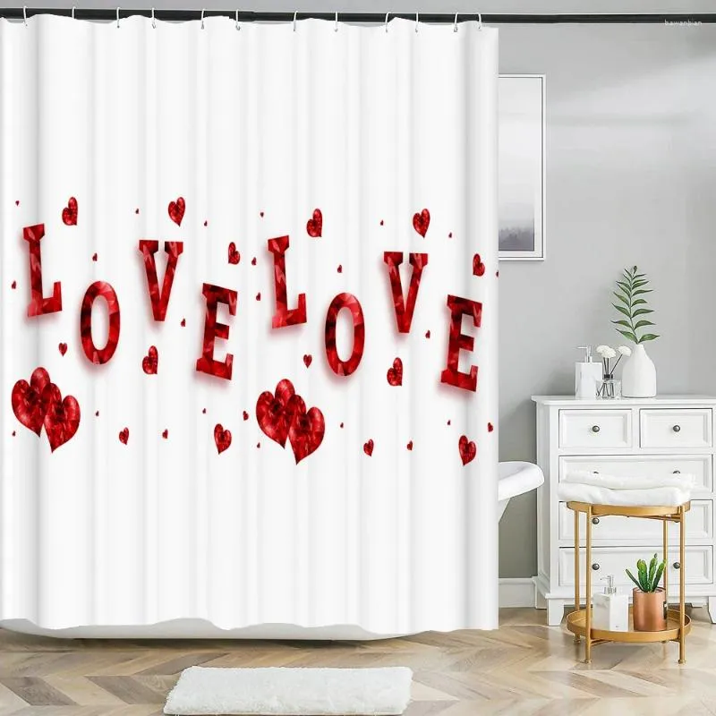 Rideaux de douche 3d Love Rose Flower Printing rideau salle de bain étanche Polyester Valentin pour la fête de la fête