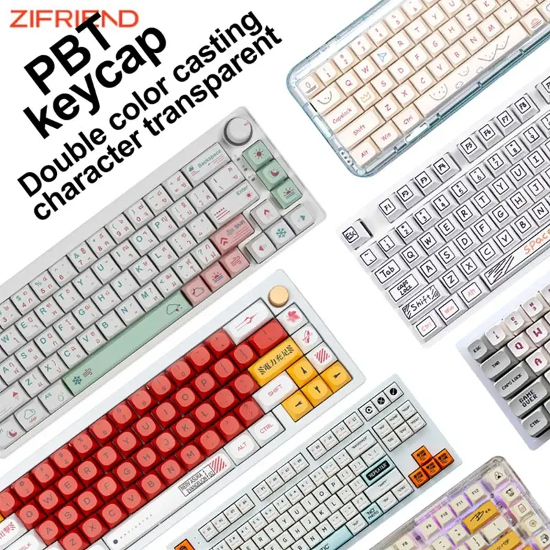 Tillbehör ZiFriend PBT KeyCaps för mekaniskt tangentbord XDA OEM DIY Custom Set Anime Cute Evangelion Gaming MX Switch 60% 100% Full Size