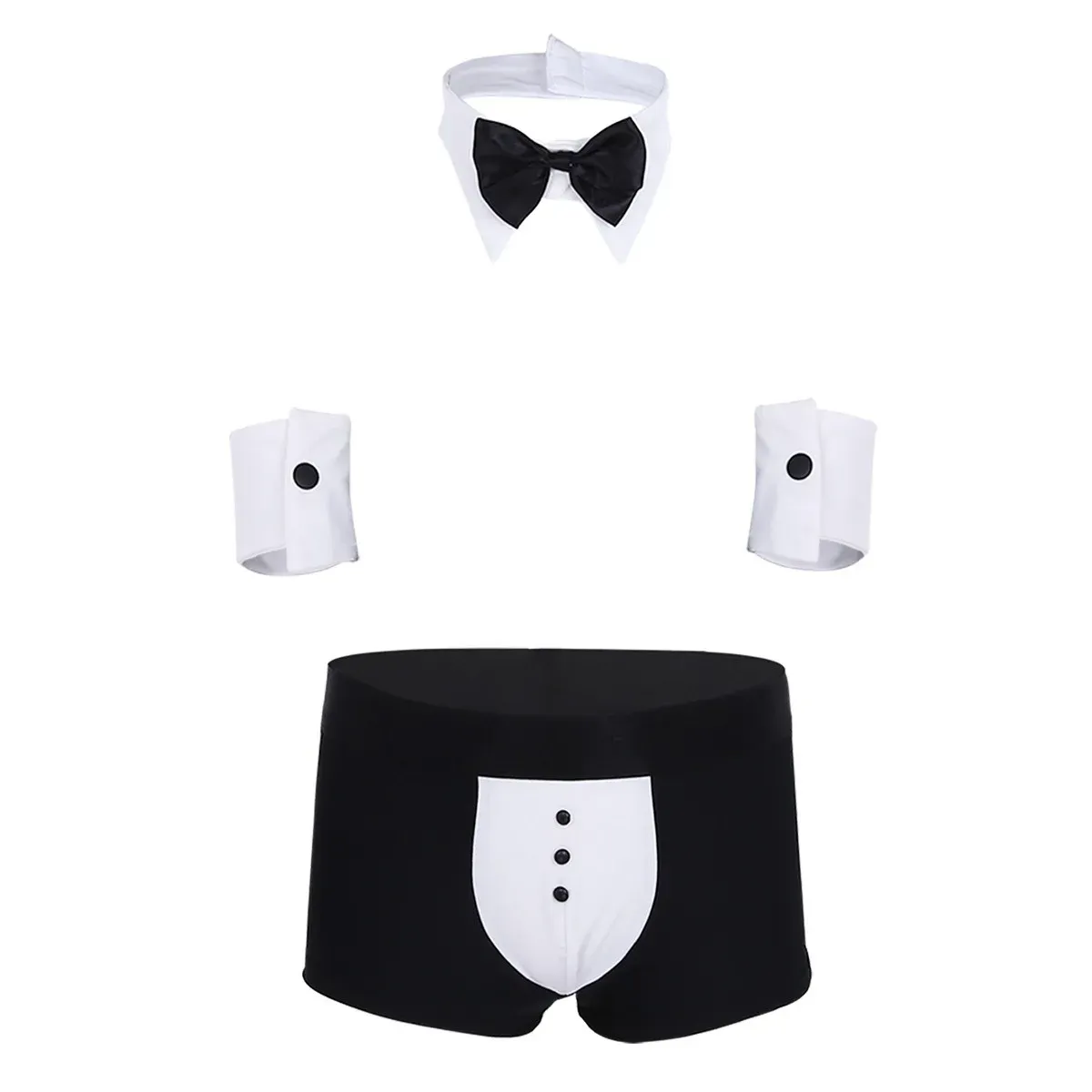 3st Mens Waiter Tuxedo Sexig Cosplay Costume Lingerie Suit Boxer Briefs Underwear With bow slips krage och armband