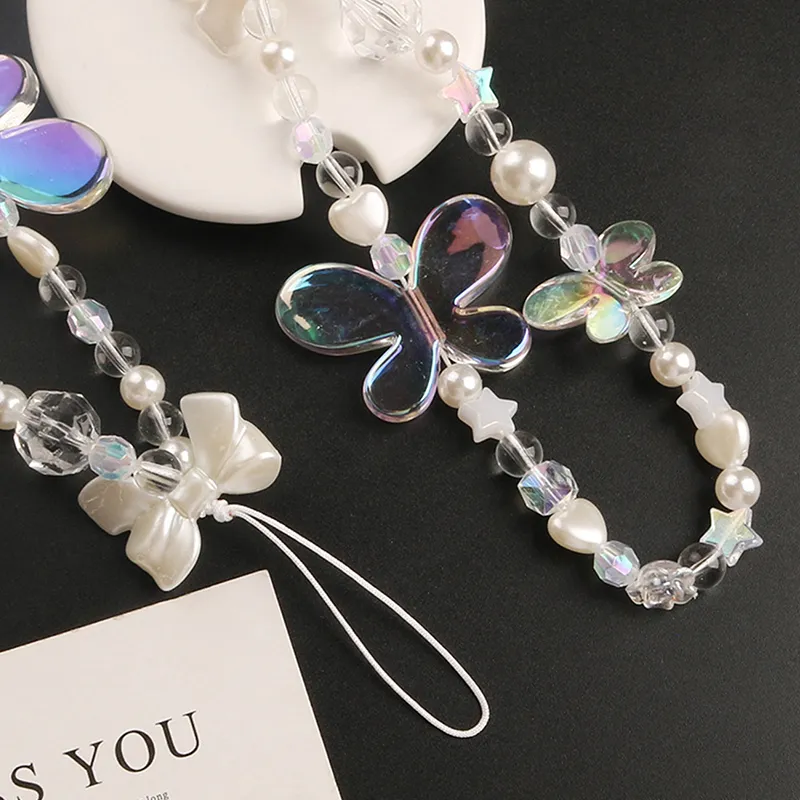 thumbnail image 2 of Phone Case With Strap 2-Pack Beaded Phone Charms - Butterfly & Flower Aesthetic Phone Lanyards 2 of 10