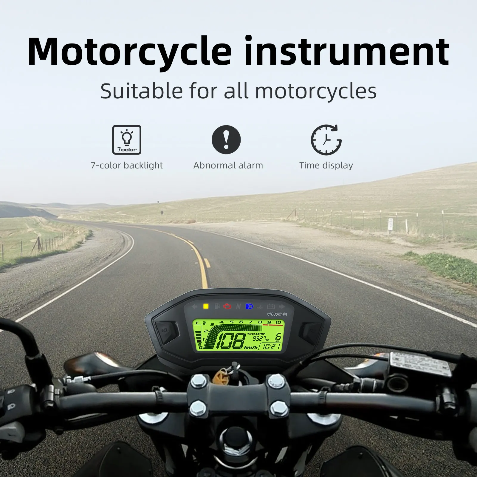 12V Motorcycle Speedometer Waterproof LED LCD Display