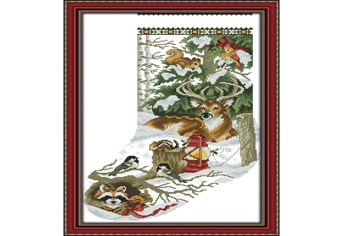 Winter Jungle Christmas Stockings räknade Cross Stitch DMC Cross Stitch DIY 11CT 14CT CrossStitch Handgjorda broderier för NEE3496909