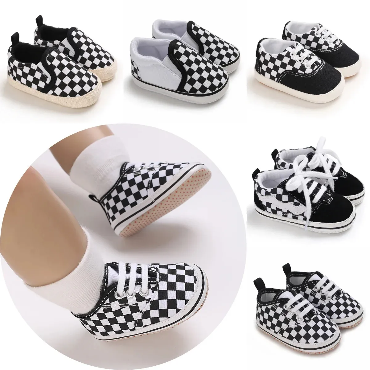 Baby Canvas Sneakers ANTISLIP Soft Plaid Baby Boy Girl Chaussures Borns First Walkers Baby Baby Unisex Casual Chaussures 240409