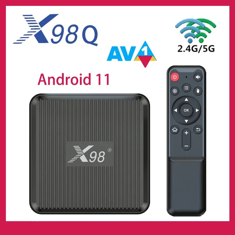 Box x98Q Smart TV Box Android 11 Amlogic S905W2 4K 2.4G 5G WiFi H.265 AV1 HDR 6K Media Player 3D Ustaw górny boisko odbiornik sterowania głosem