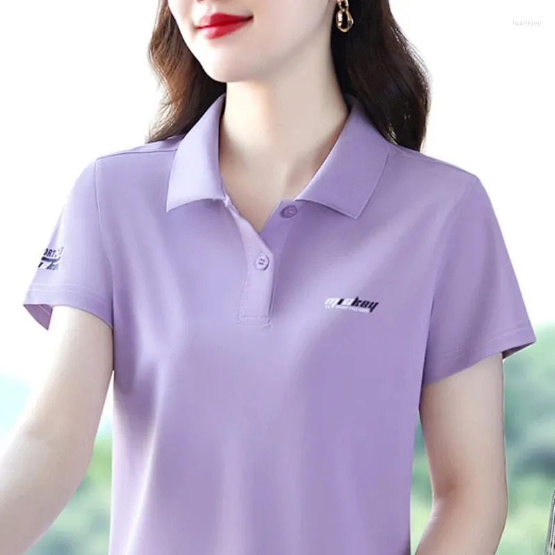 Women's Polos 2024 Short Sleeve Shirts Solid Color Woman Casual Lapel Tee Slim Tops Quality Tees