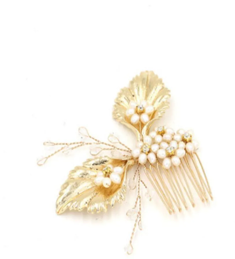 Accessori per capelli vintage per i capelli Accessori per le foglie dorate con perle di strass per le perle donne gioielli da sposa per capelli BWHP4083935974