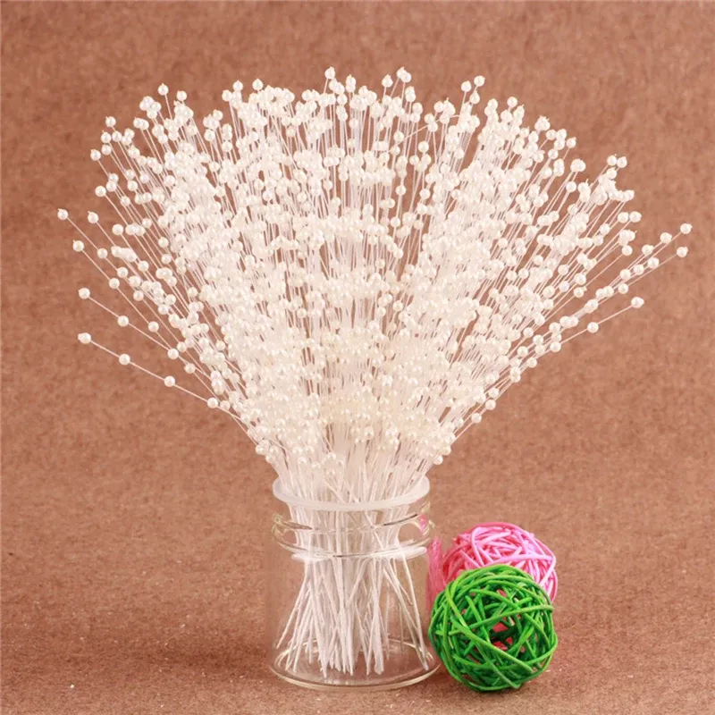 20 PCS/Bunch String Pearl Sticks Bridal Botets White kralen Handgemaakte bloem stengel kralen bruiloftsfeestdecoratie