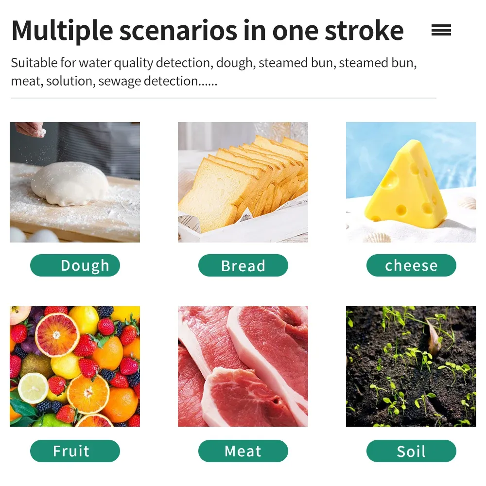 Mètre de pH de la nourriture 0,00 à 14,00ph Testeur de pH professionnel Témoir à haute précision Capteur Soil Acidité Analyseur de pâte au fromage de mise en conserve de viande