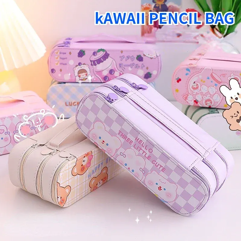 Cute Multi-layer Pencil Case Large Capacity Aesthetic Stationery Anime Pencil Bag Box for Girls Organizer Kawaii School Supplies