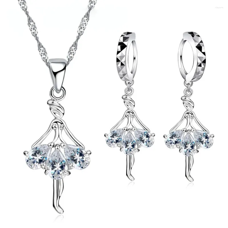 Collier Boucles d'oreilles Set 925 STERLING SILPED BRIDAL BRIDAL MIGN DANGE GIRL FORM CZ CRISTAL FEMMES FILLES ANNIVERSAIRE ANNIVERSAIRE