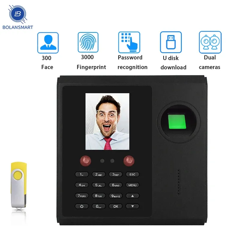 Elektronik 2.8in LCD -Display Biometrische Gesichtsfingerabdruckkennwortzeit Anwesenheit Machine System Zeichen in Voice -Eingabeaufnahme -Rekorder -Mitarbeiter Clo