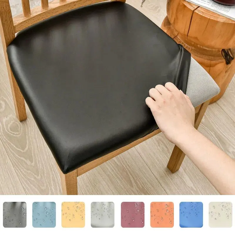 Chair Covers Waterproof PU Seat Cover Slipcovers For Dining Room Protector Elastic Solid Stretch