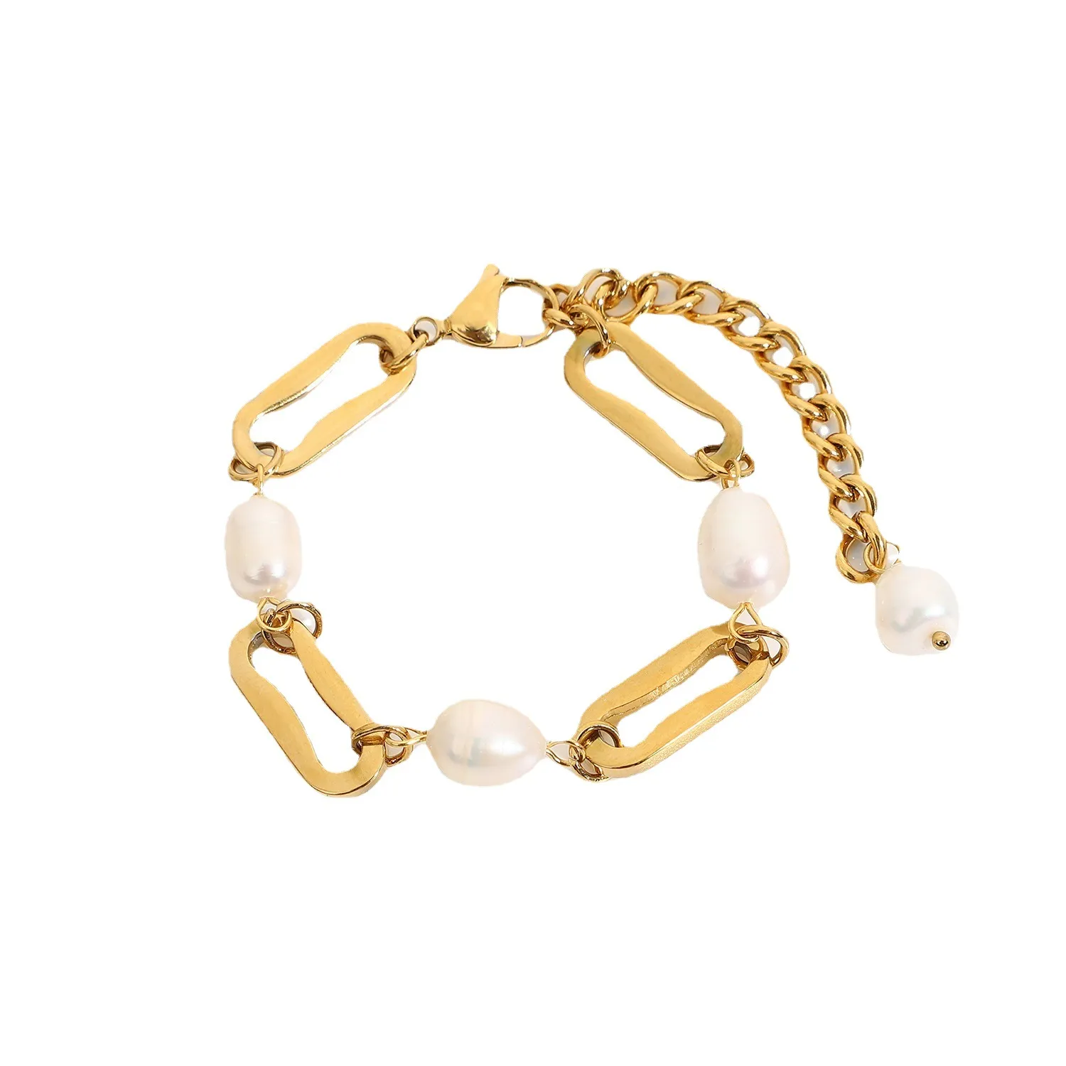 Diseño barroco de moda dorado y acero inoxidable pulsera de perla delicada accesorio de estilo único