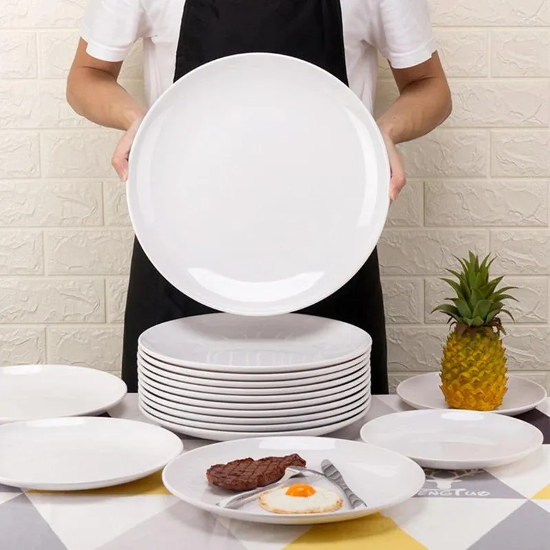 Plates 8-14 Inch Round White Melamine Dinner Plate El Western Steak Trays Dessert Bone TablewareDishes Plastic Imitation Porcelain
