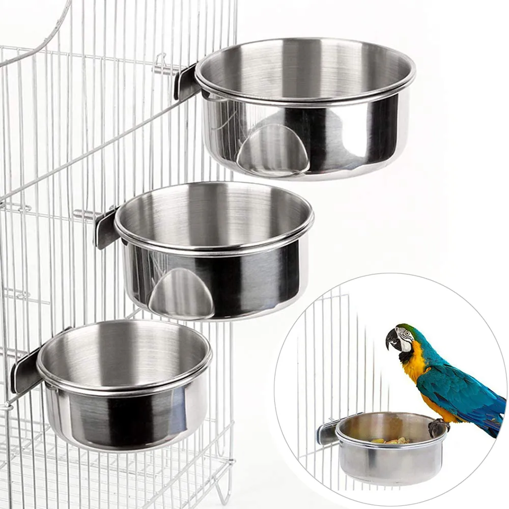 Curated visual reference: Fresh Look at Stainless Steel Bird Feeding Bowl With Clamp Secure Parrot Cage