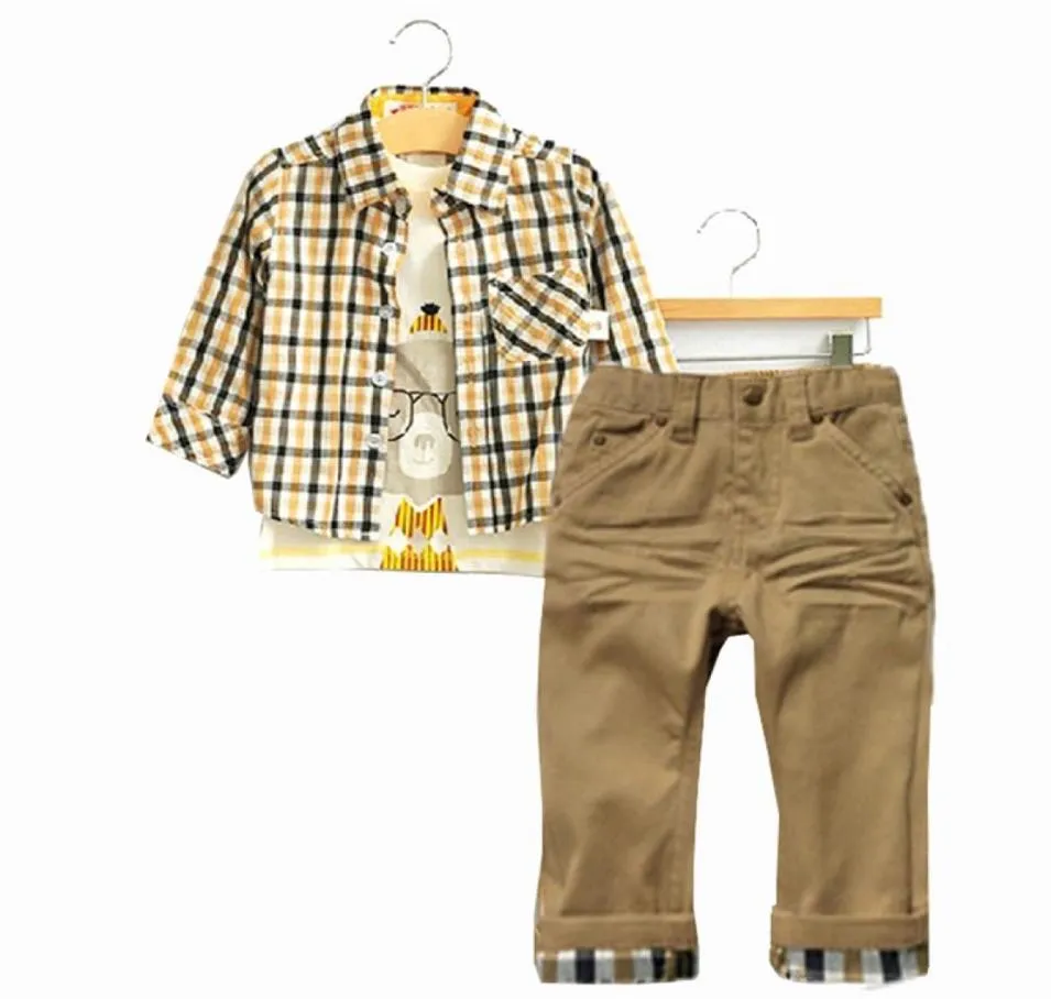 Spring herfst Toddler Kids Baby Girls Boys Cartoon Lange Mouw Tops Pants Plaid Coat Outfits Boy Kinderen Sets Kleding 05Years5498556