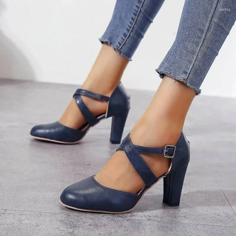 Dress Shoes 2024 Roma Pumps For Women Retro Sandals High Heel Ankle Summer Belt Buckle Casual Women's Size 43