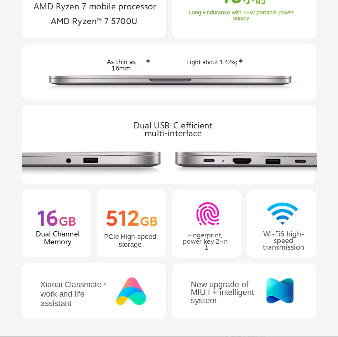2024 Redmibook Pro 14：16GB RAM、512GB SSD、2.5K Retina Screen 