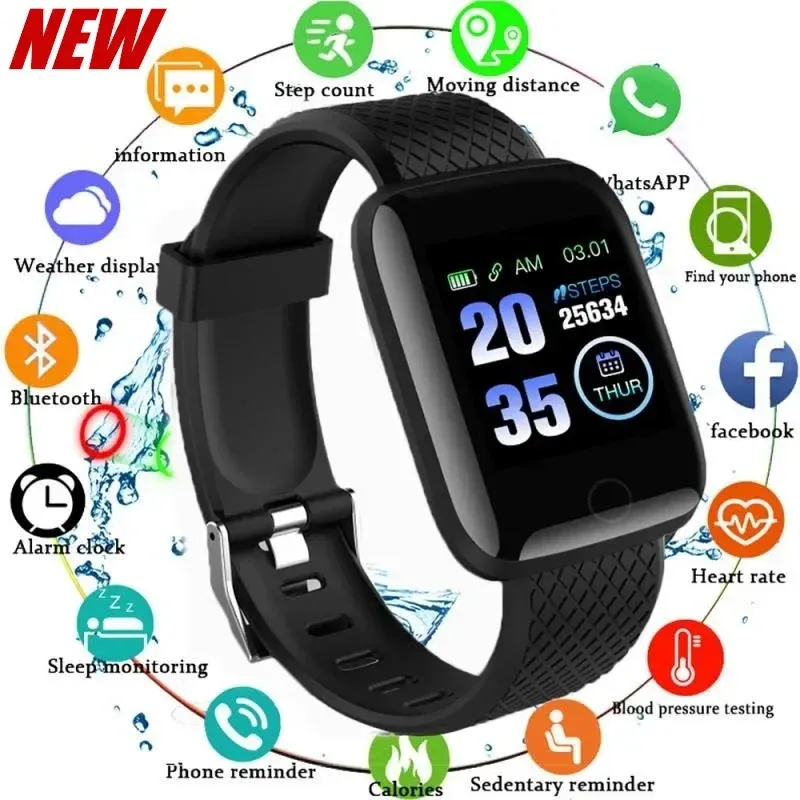 116 plus smart klocka för män kvinnor Bluetooth Sports Watch Heart Rate Monitor Blodtryck Smartarmband för Android iOS Nytt