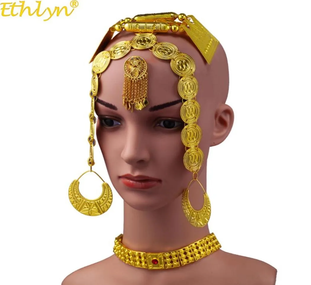 Ethlyn mais recente colorido de ouro Red Stone Women Eritrean Tradicional Jóias de Casamento Conjuntos S112C 2207189754556