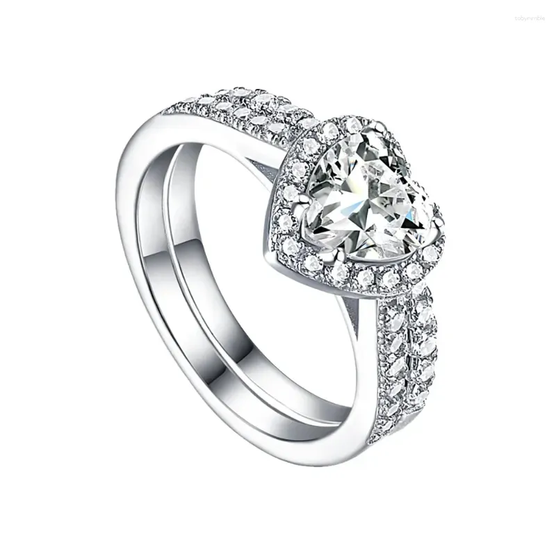 클러스터 반지 STL 바람 웨딩 S925 스털링 실버 크리에이티브 하트 모양 시뮬레이션 다이아몬드 반지 여성 패션