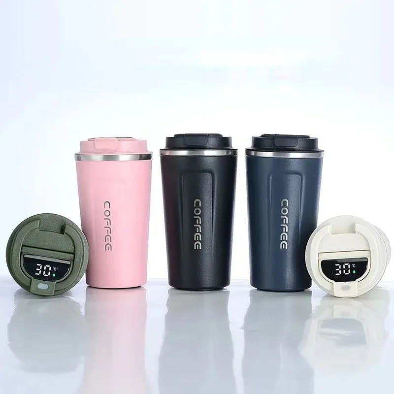 Roestvrijstalen koffiemok slimme LED-temperatuurdisplay 380/510 ml Thermos Cafe Cup Lekbestendige geïsoleerde thee Waterfles Travelfor roestvrijstalen thermos