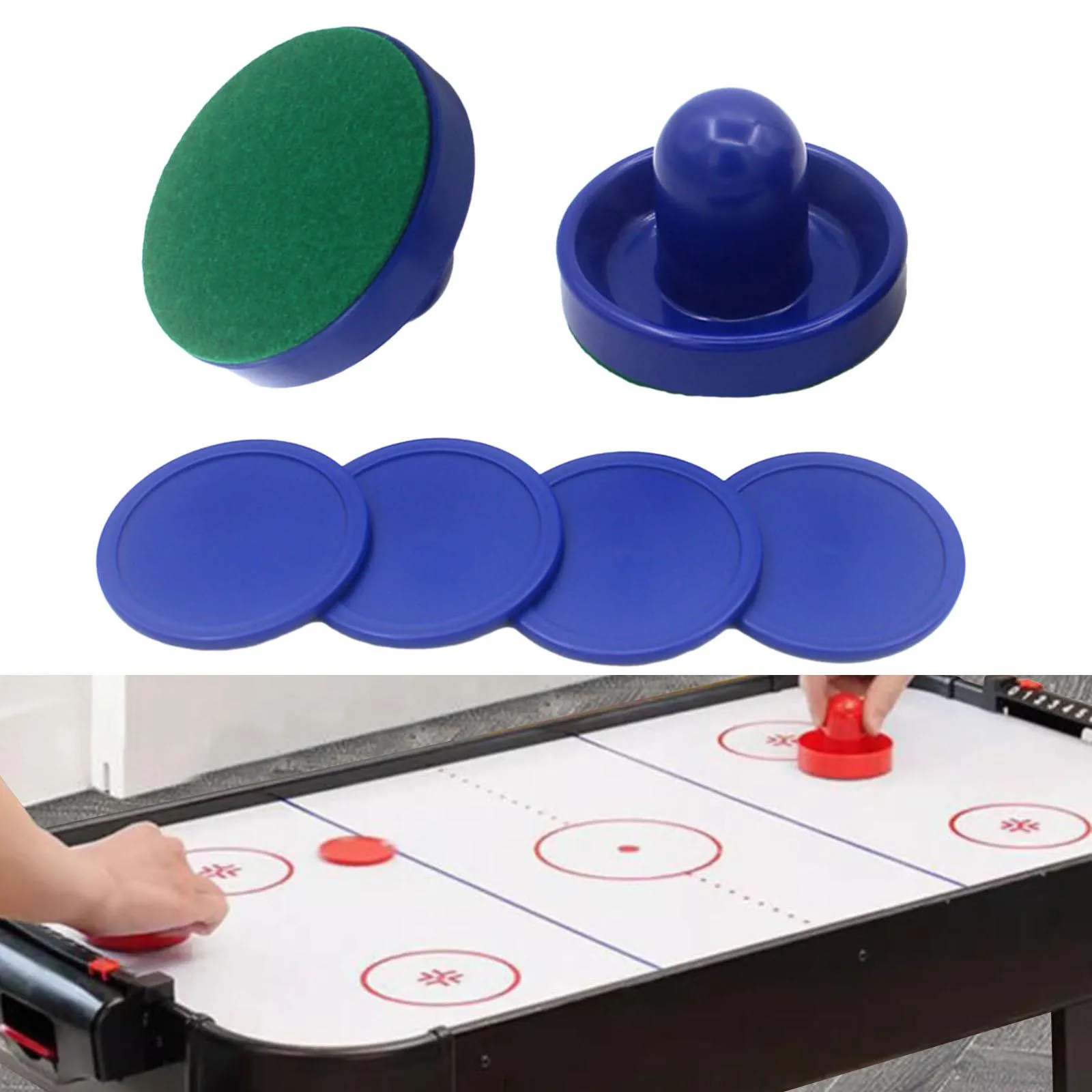 Air Hockey Pushers and Air Hockey Pucks, 96mm Goal Handles Pushers for Air Hockey Table Game 2 Pushers, 4 Pucks and 2 Green Pads