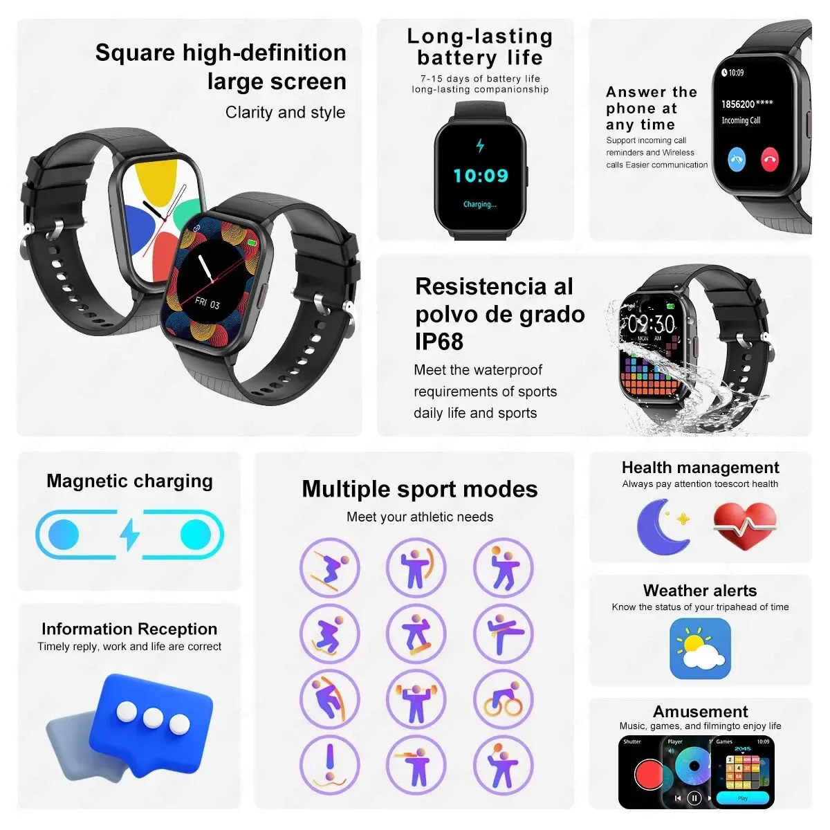 LIGE Smartwatch 2,01 -calowy ekran Bluetooth zegarek dla mężczyzn Kobiety Sport Fitenss Zdrowe monitorowanie DIY Watch Bransoletka twarz ELOJ