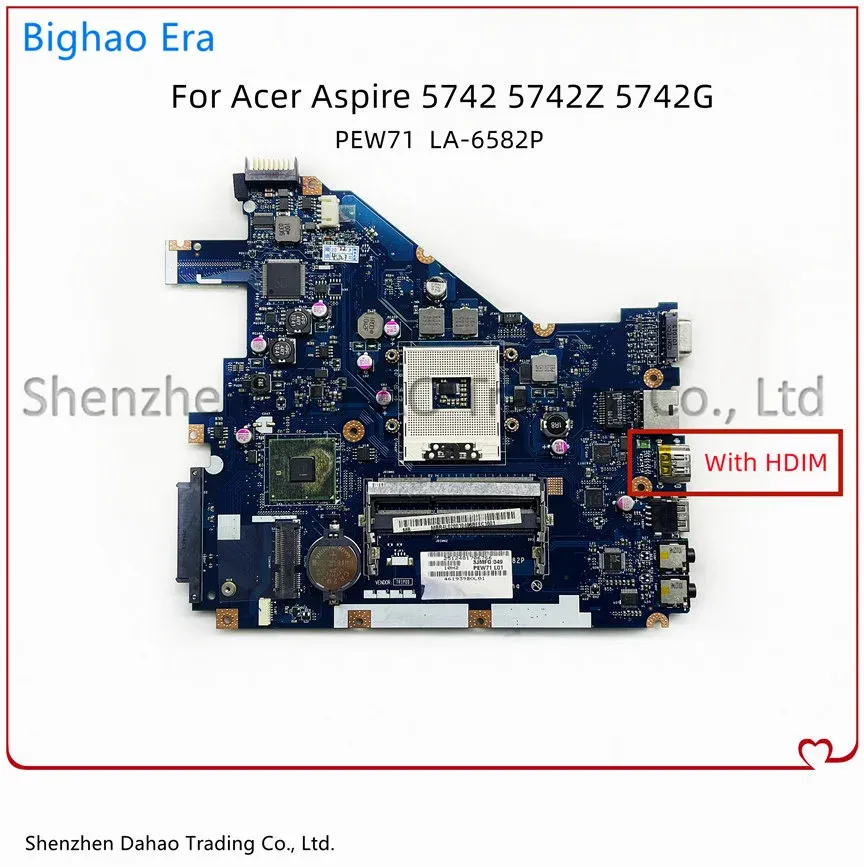 Moderkort för Acer Aspire 5742 5742ZG 5733 5733Z Laptop Motherboard Pew71 LA6582P med HM55 -chipset UMA DDR3 MB.RJW02.001 100% Fullt test