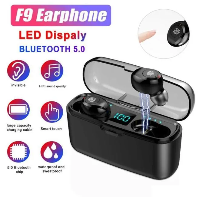 TWS F9 Bluetooth Earphone V50 Стерео беспроводная гарнитура