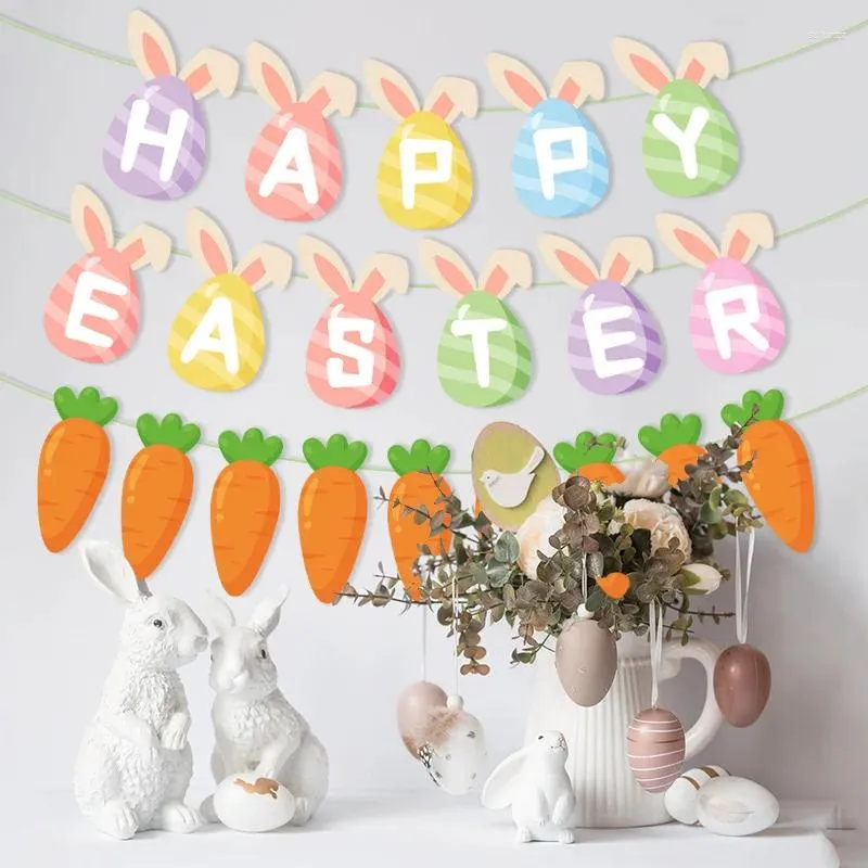 Party Decoration Happy Easter Banner Morot Eggs Hanging Garland Flag för hemfestivalbunting leveranser