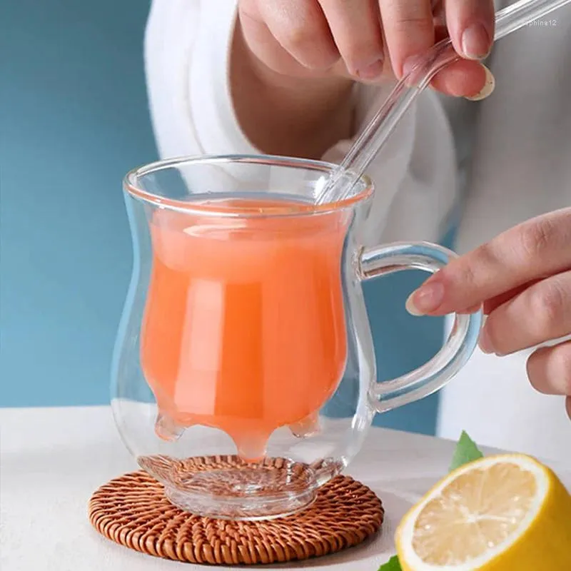 Şarap Gözlükleri Yaratıcı İnek Çift Katmanlı Şeffaf Cam Kupa Teslim Teslim Karton Hayvan Sütü Kupa Isı Dayanıklı Kahve Drinware